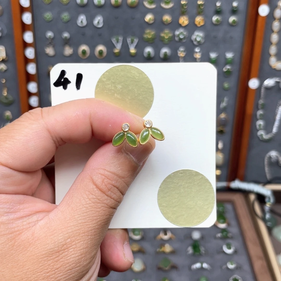 和田玉（碧玉）银S925镶嵌耳饰和田玉41