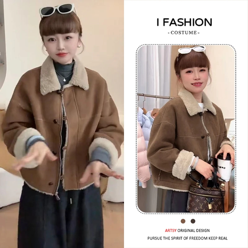 加厚美拉德风洋气短外套女2025冬季新款减龄百搭遮肉拼接短款上衣