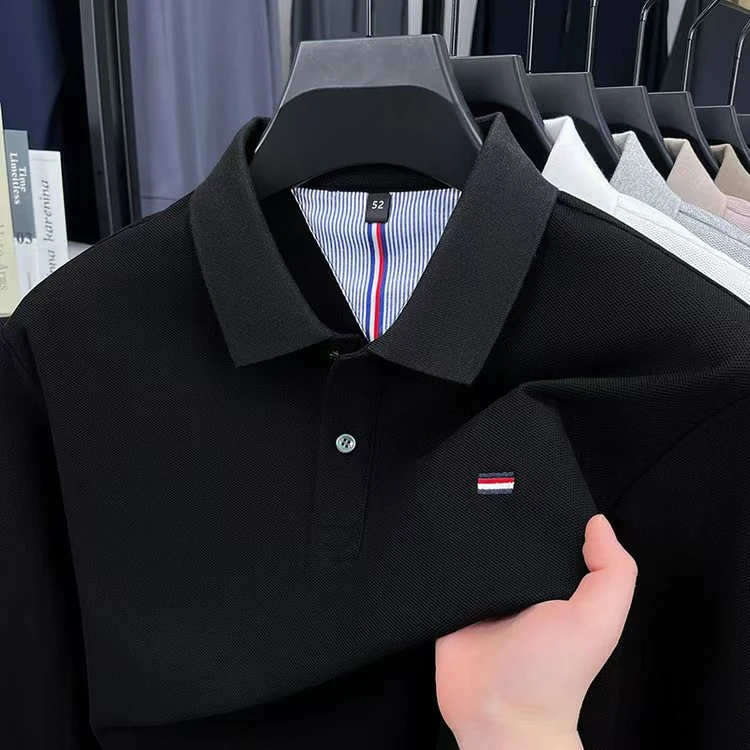 【专柜正品】春秋季新款男士轻奢纯色纯棉长袖商务休闲高档POLO衫