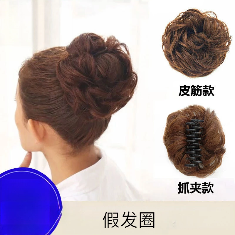 丸子头发圈假发花苞防真卷哑光丝假发圈丸子头假发抓夹发圈