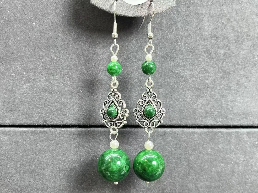 铜合金珐琅耳饰 合金珐琅绿色圆珠款耳饰高端大气057时尚气质复古