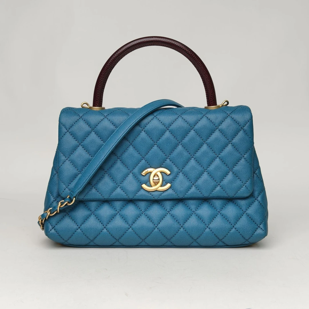 95新 Chanel/香奈儿 【黑黑】Coco Handle 中号 绿色 28开 金扣