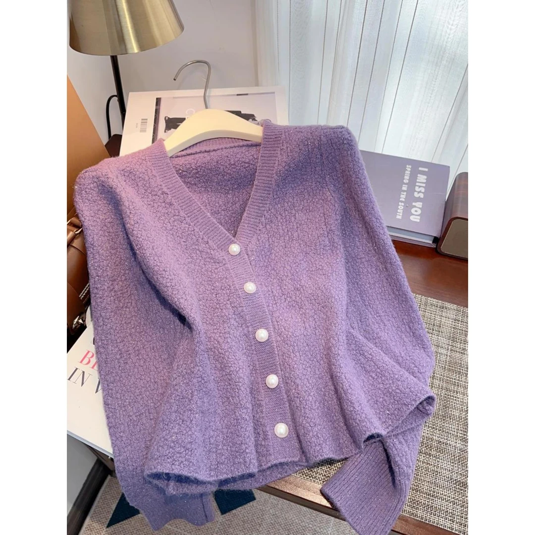 法式小香风针织开衫外套女秋冬新品短款洋气卡腰鱼尾毛衣针织上衣