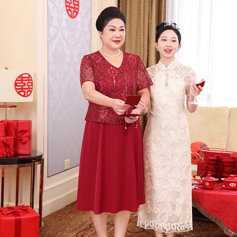 喜婆婆订婚礼服喜服裙子高贵婚宴装连衣裙夏装中年妈妈装WH25090