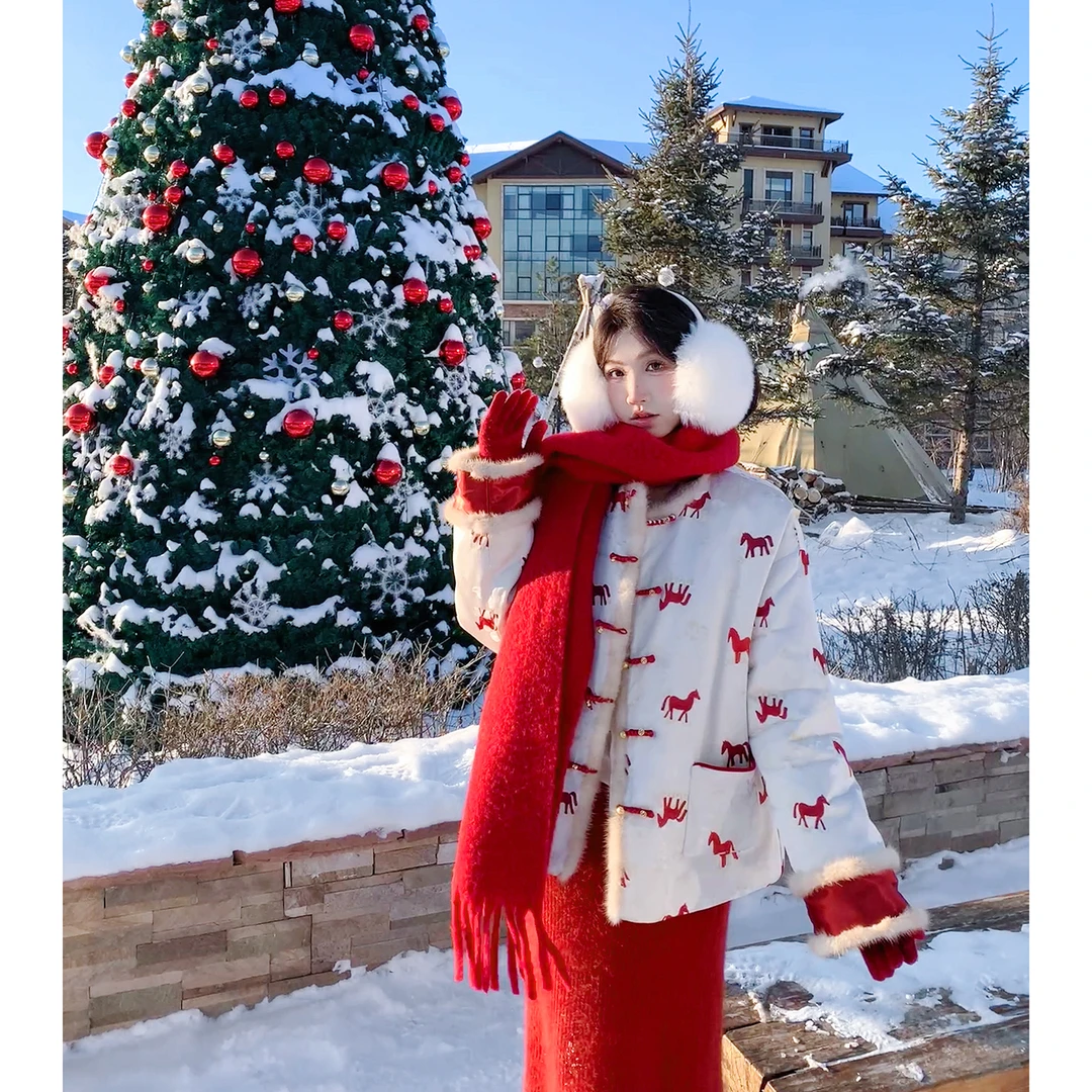 果果家  马年战袍新中式羽绒服女2025冬保暖新年防寒国风外套