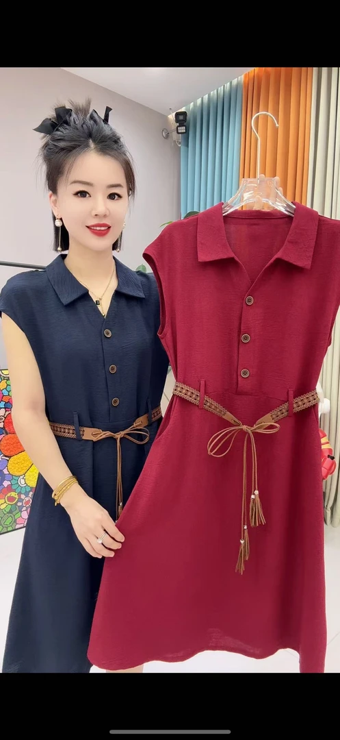 三粒扣常规夏季A字裙气质显瘦连衣裙