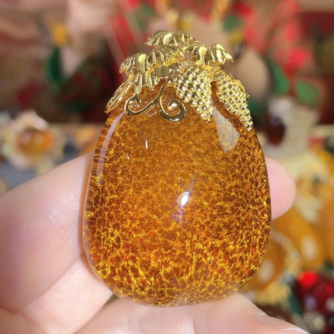 琥珀吊坠(赠链)银S925镀金镶嵌