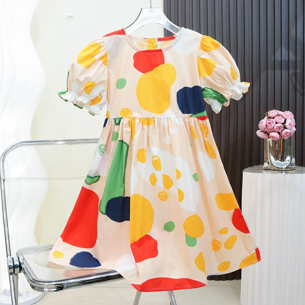 女童连衣裙2025夏装新款洋气纯棉透气韩系水染泡泡袖儿童裙子夏季