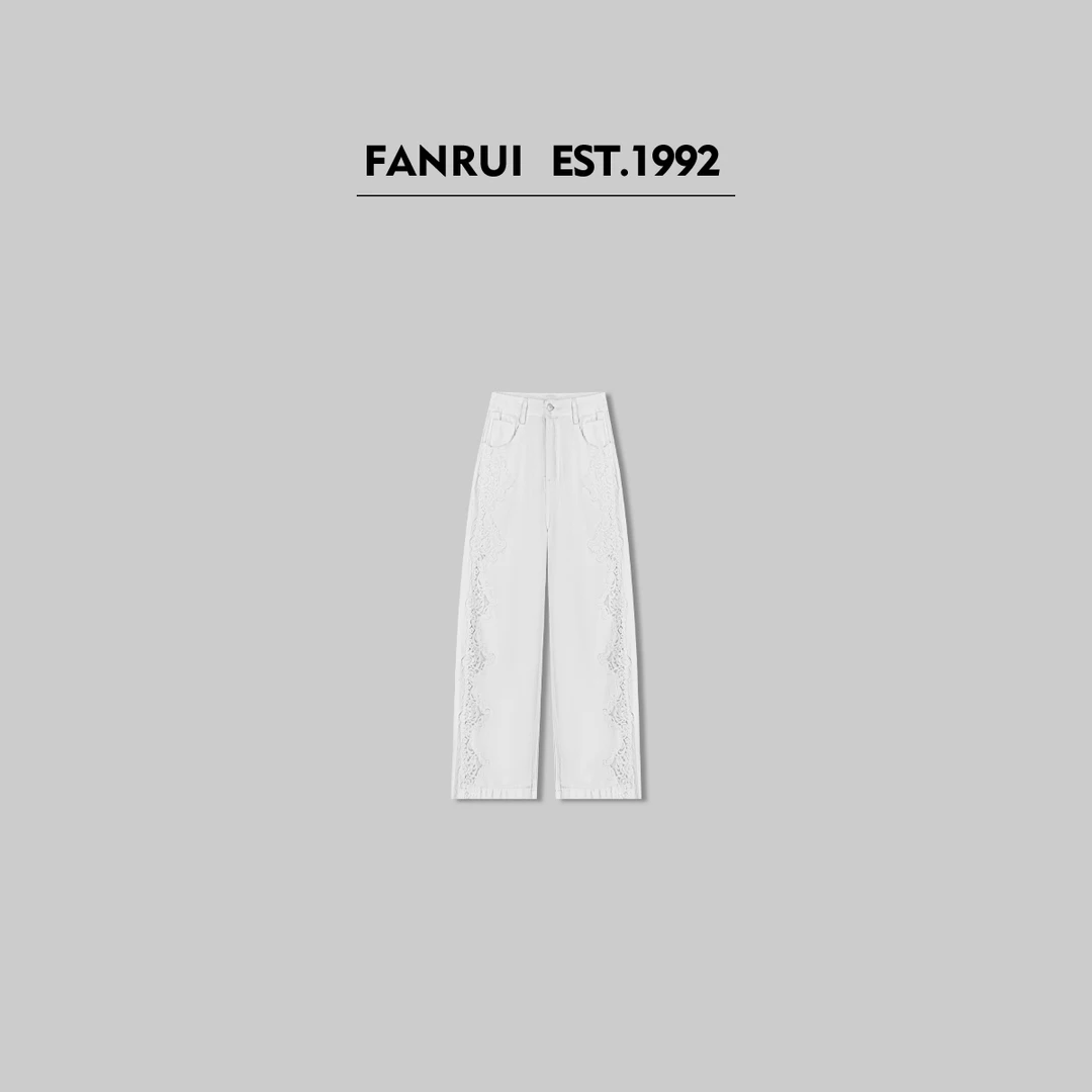 FANRUI/泛芮「月光白玫」100棉勾花简约通勤显瘦夏季直筒裤XL15230