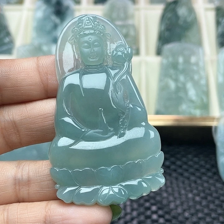 颈饰未镶嵌翡翠【****】天然缅甸翡翠A货素衣观音