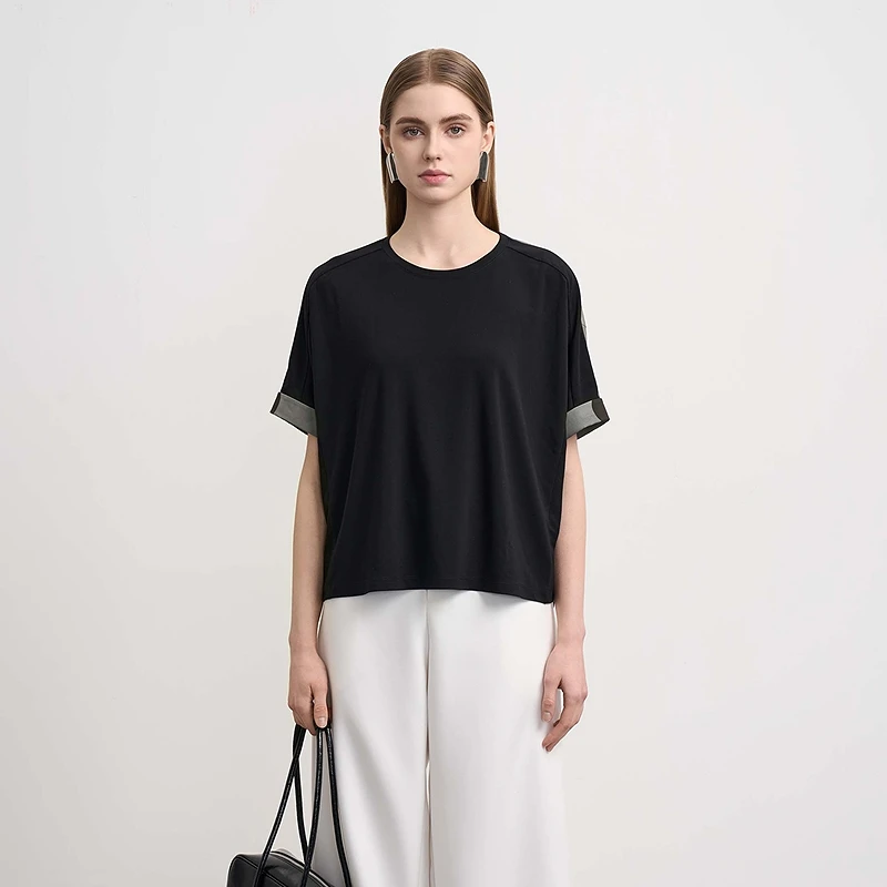 S·DEER【复古波点】夏季简约高端气质时尚纯色百搭短款上衣