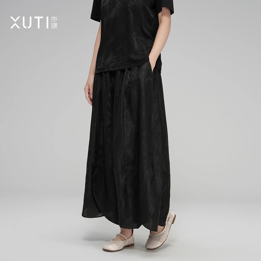序缇『落香裥』春夏国风新中式桑蚕丝阔腿裤女高腰裤子H66-10228