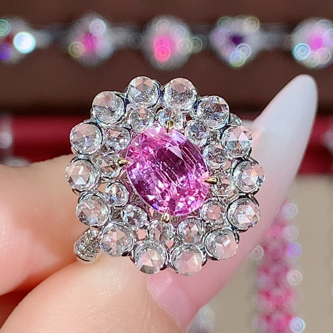 戒指18K金镶嵌彩色蓝宝石1.57ct/天然宝石/七天无理由