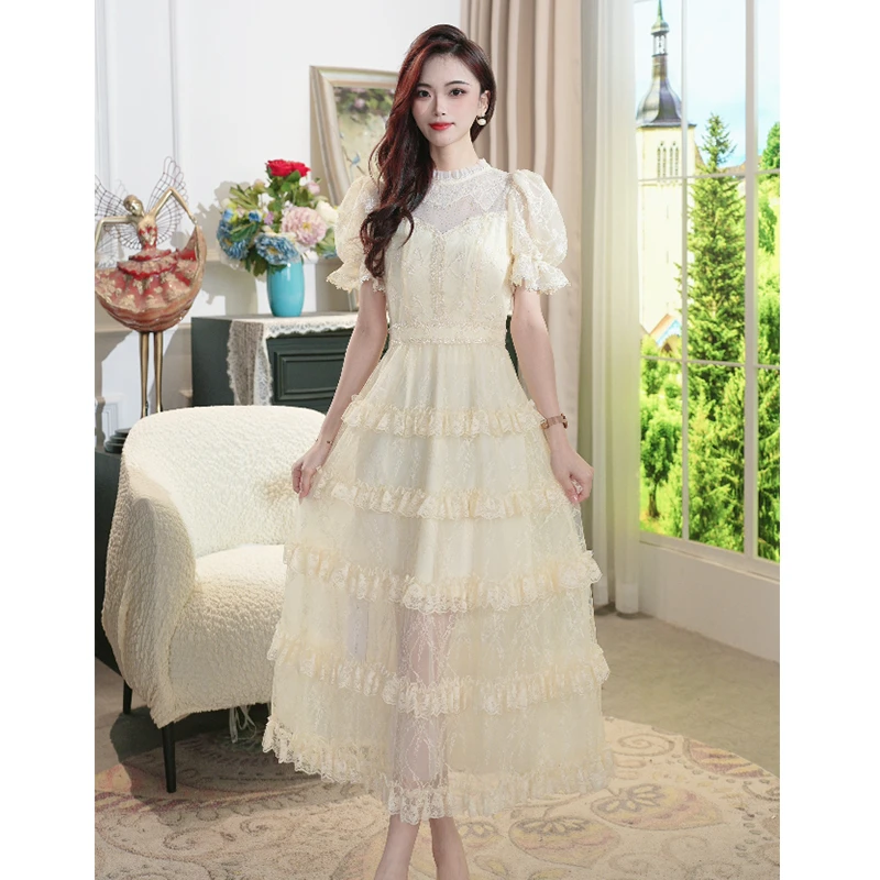 VELVETINE绒雅2025夏季蕾丝显瘦气质法式仙女裙女装连衣裙8242627