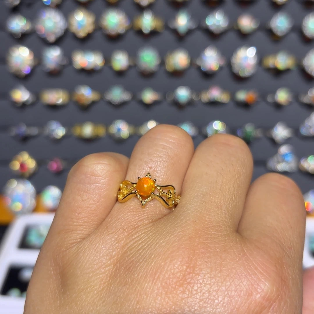 欧泊银S925镀金镶嵌戒指