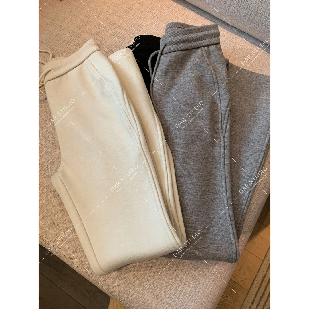 DAR STUDIO 【喇叭休闲裤】2024冬季新款加绒喇叭抽绳休闲裤24200