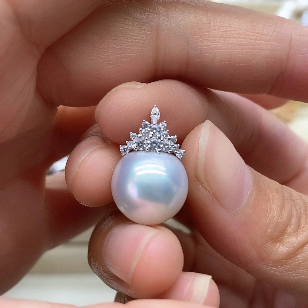 海水珍珠18K金镶嵌吊坠(不含链)