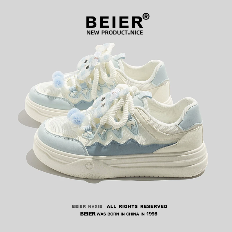 BEIER小众设计感板鞋2025夏季新款女鞋厚底增高休闲鞋小白鞋3825