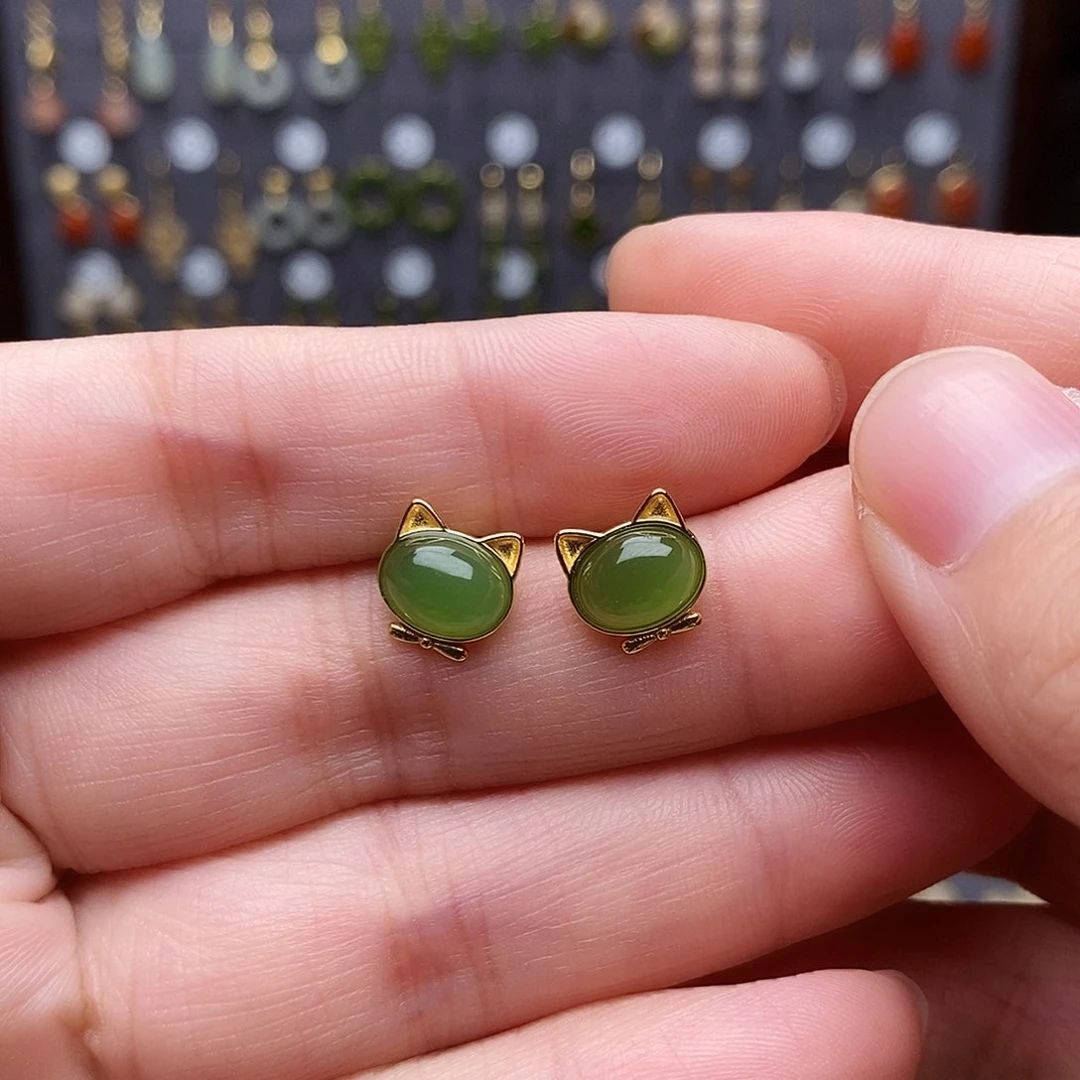 银S925镶嵌和田玉耳饰