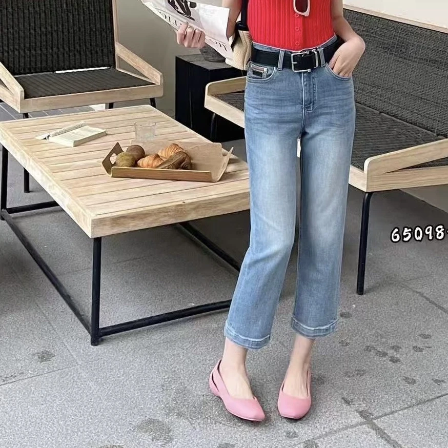 九分烟管直筒牛仔裤65098中腰弹力百搭显瘦女款