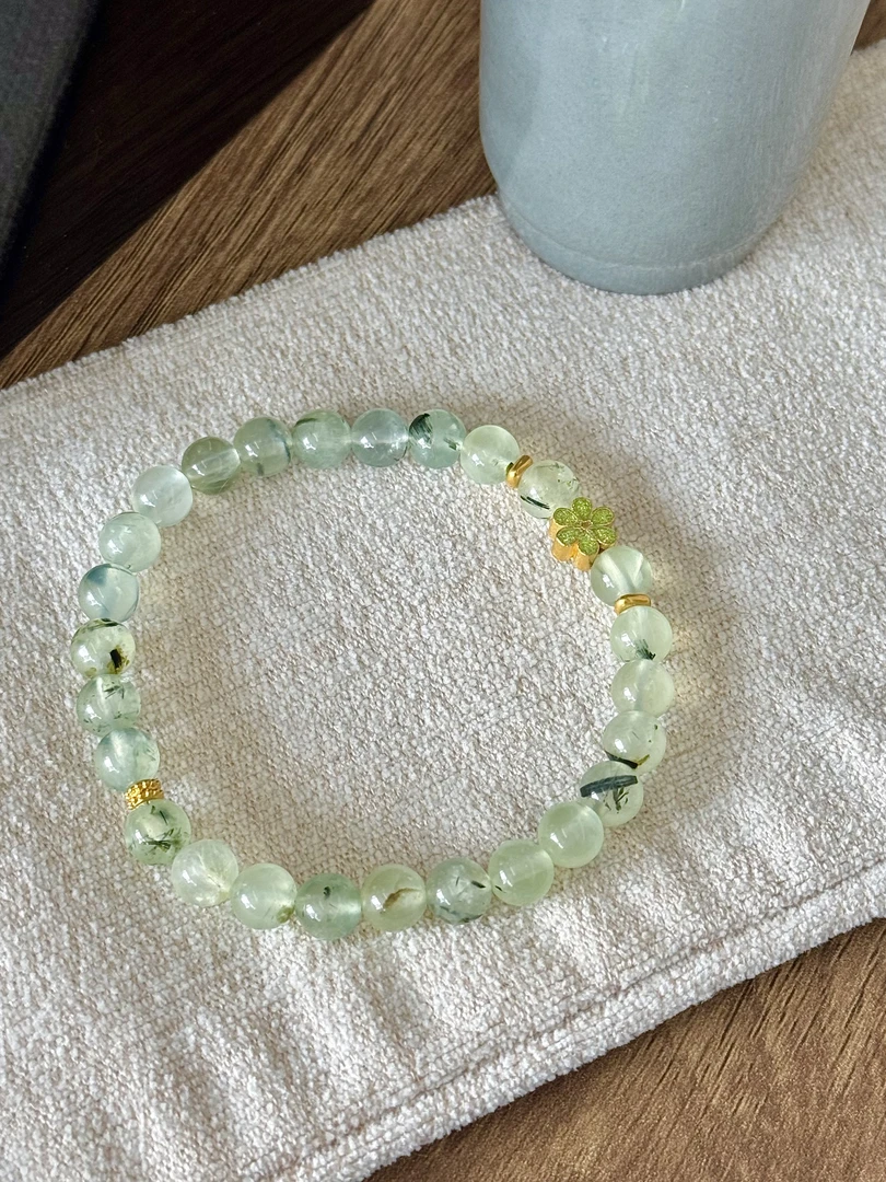 「玉翠金辉」手工设计款叠戴珠子葡萄石足金手链文玩百搭配饰手串