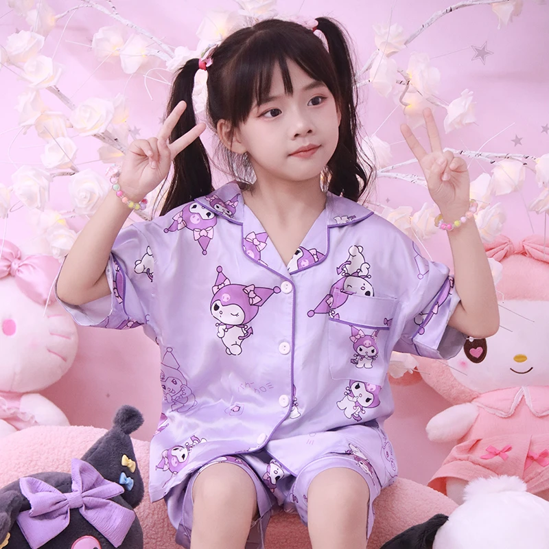女童睡衣夏季短袖套装儿童冰丝薄款中大童女孩卡通可爱空调家居服