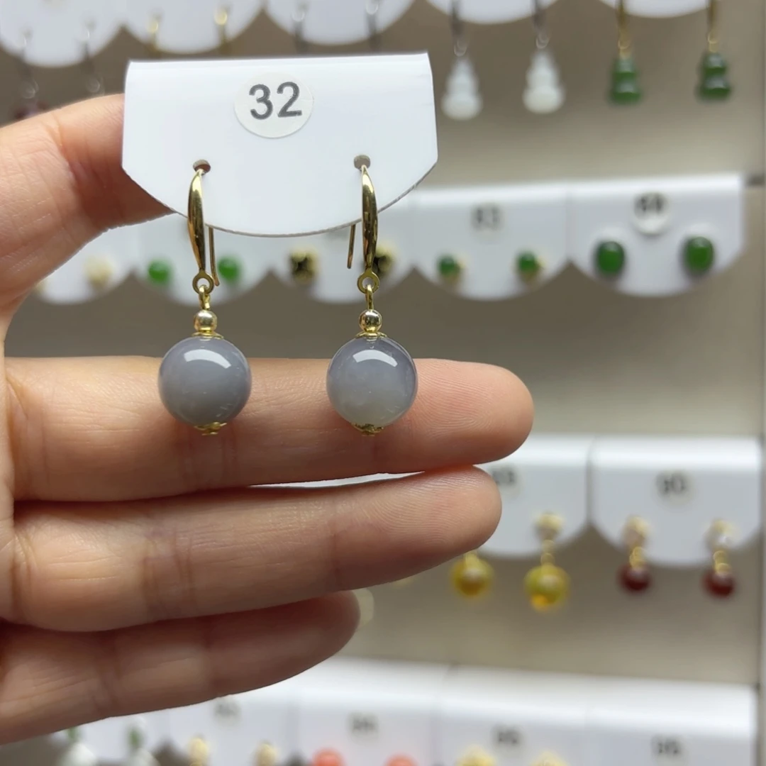 和田玉银S925镶嵌耳饰