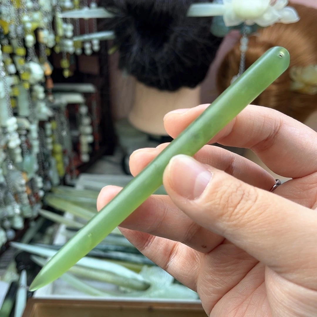 蛇纹石玉发饰未镶嵌长度12.5厘米左右