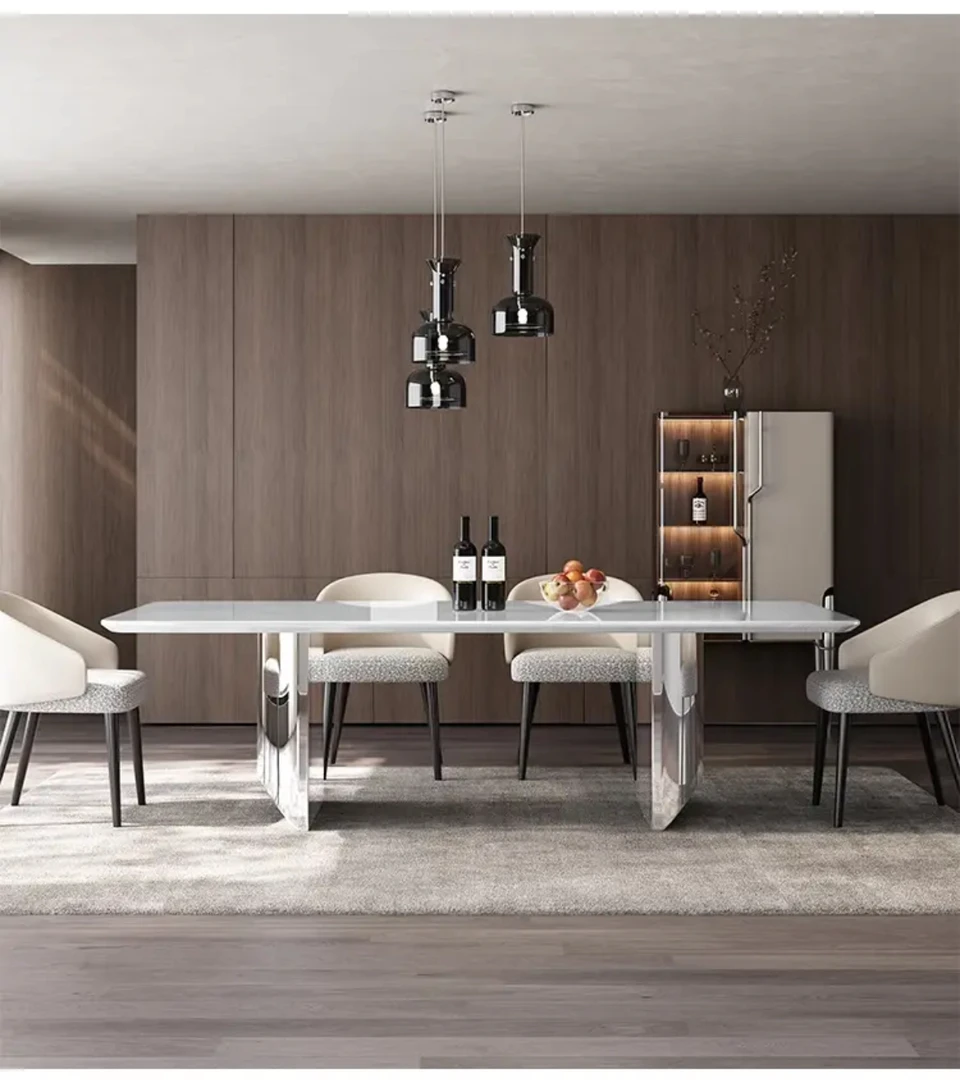 【白金沙】意大利进口天然简约奢石轻奢餐桌别墅高级脚家用餐桌