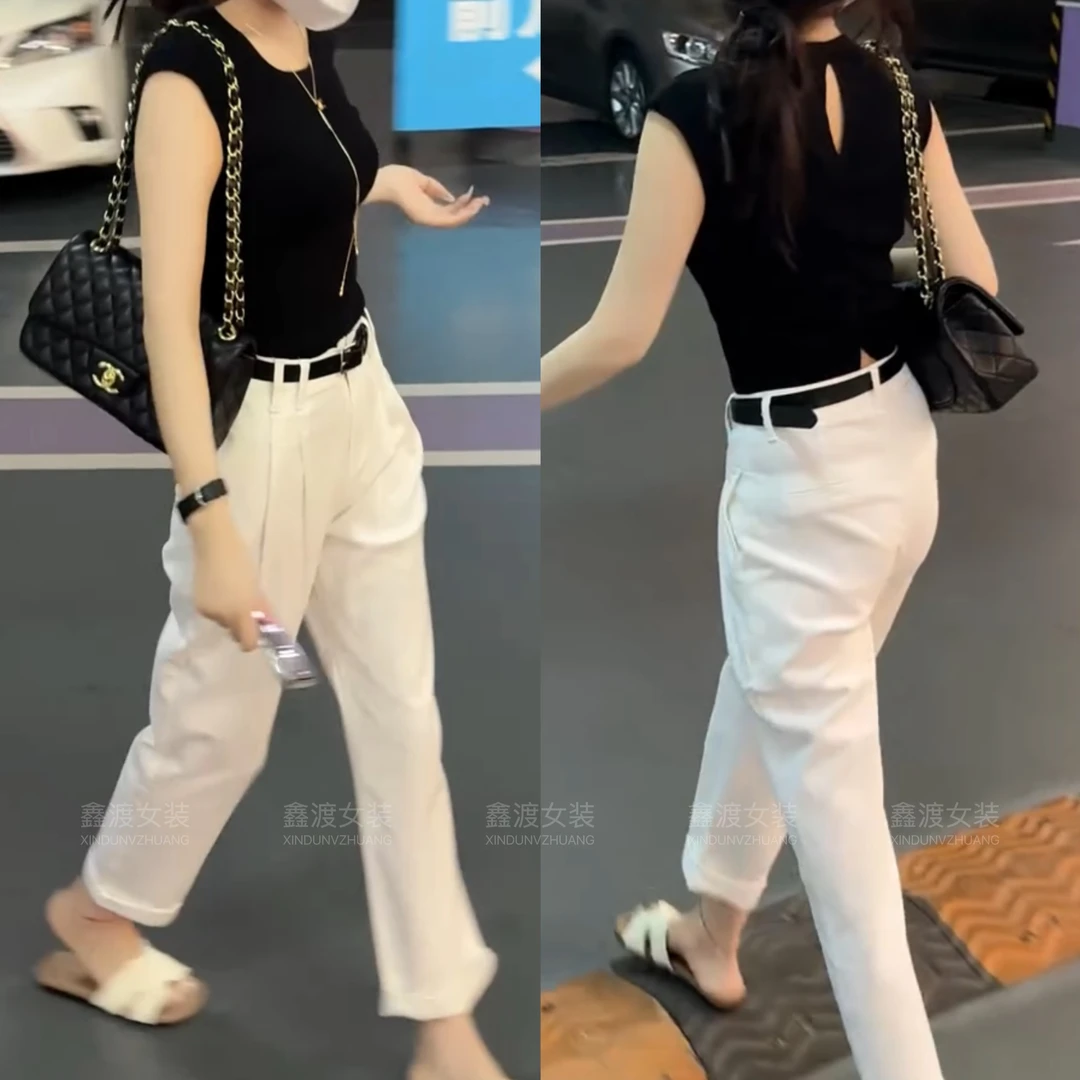 2025春夏新款时尚显瘦气质女士网红洋气两件套百搭款D5147