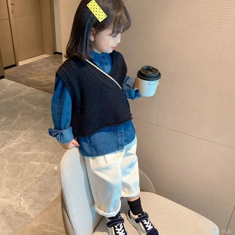 小女孩童装三件套女童春秋套装小女孩秋装套装洋气儿童小童牛仔衬