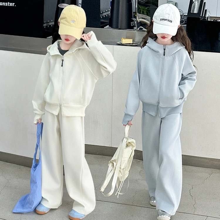 女童洋气时尚儿童春秋韩版连帽卫衣外套套装2025新款中大童5-15岁