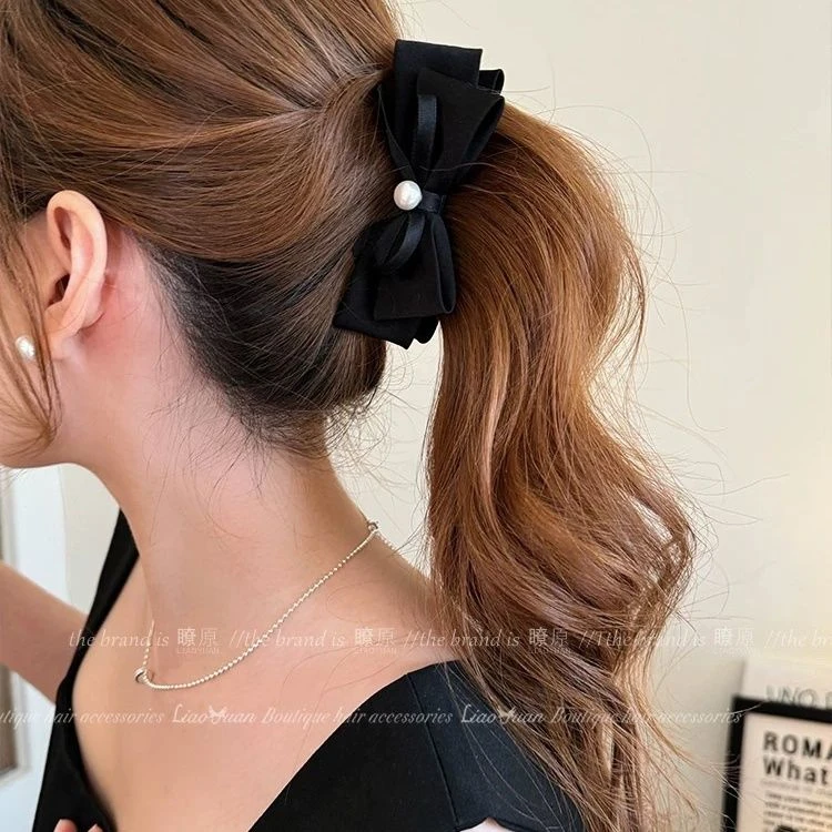 法式优雅~高级感蝴蝶结香蕉夹2025发夹女后脑勺高马尾简约黑色