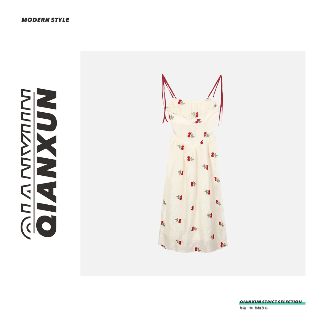 「半熟与微甜」C4LYQ5109A清凉夏季时尚小香风印花图案吊带连衣裙女