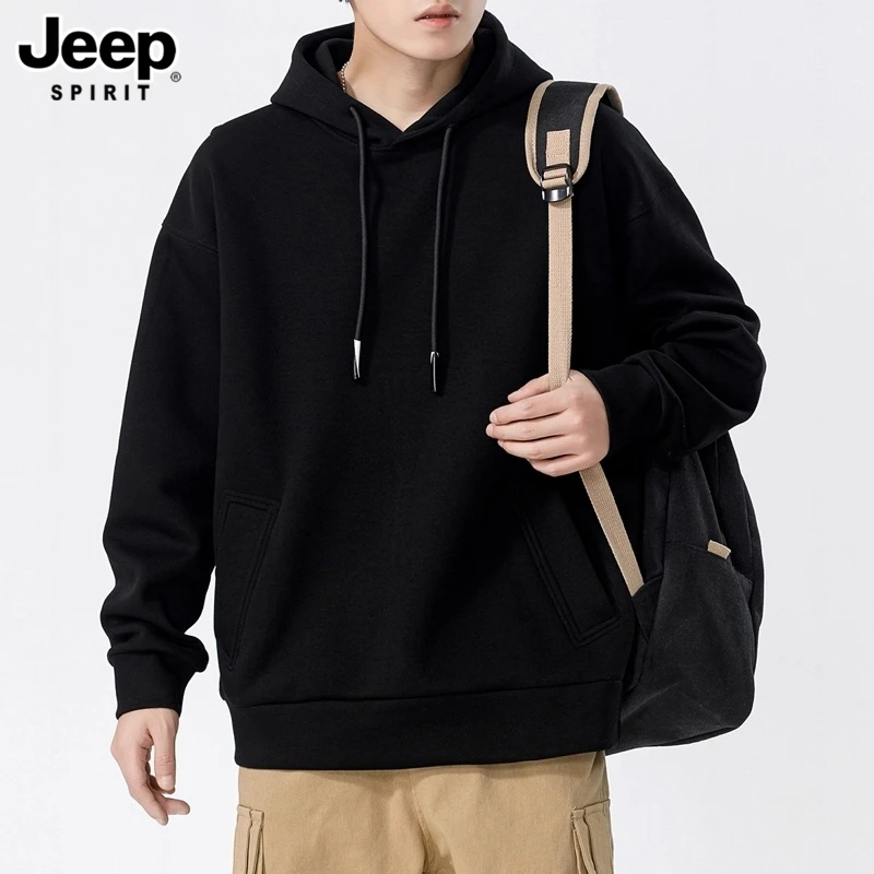 JEEPSPIRIT连帽卫衣男士25秋季新款潮牌重磅痞帅长袖t恤男士卫衣