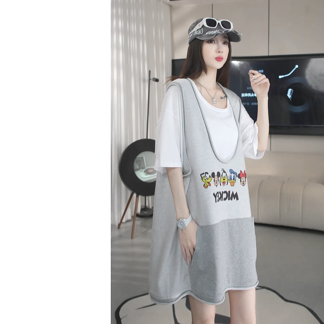 【赵一一】2025夏季新款印花时尚撞色拼接针织口袋马甲Y25251