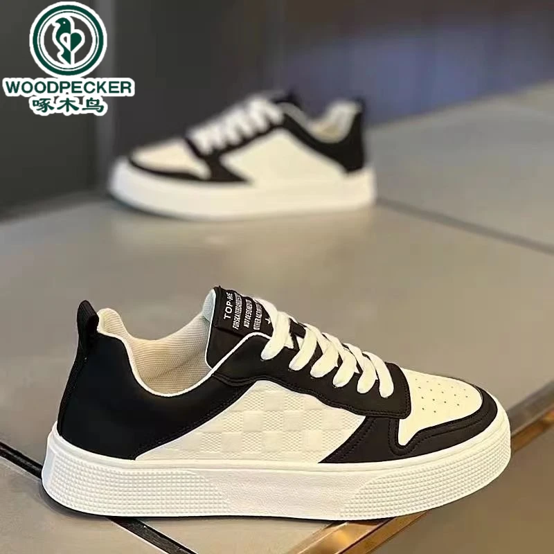 【正品】啄木鸟男鞋夏季款透气皮面小白鞋潮流百搭款运动休闲鞋男款