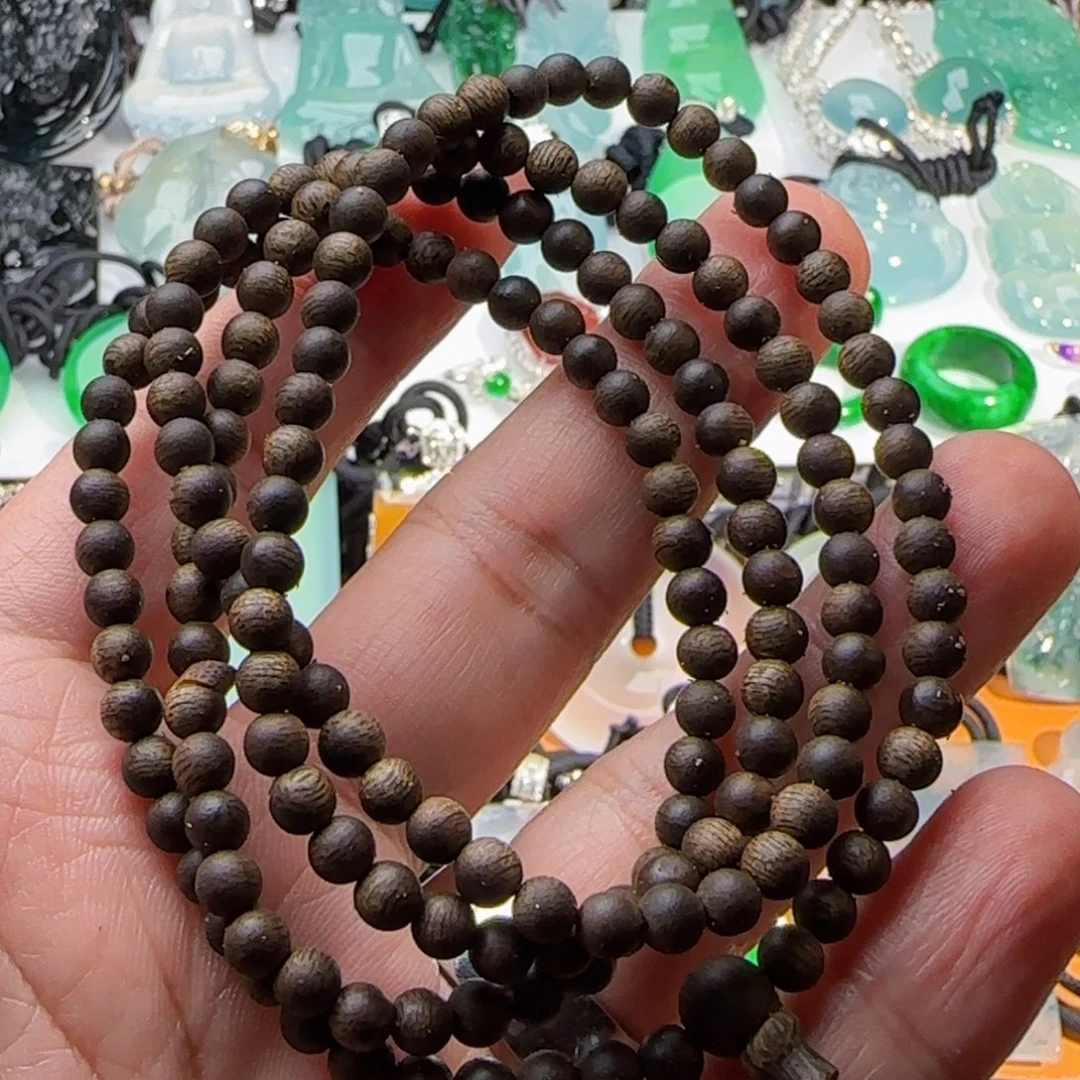 沉香手串沉水海南绿奇楠4mm长串