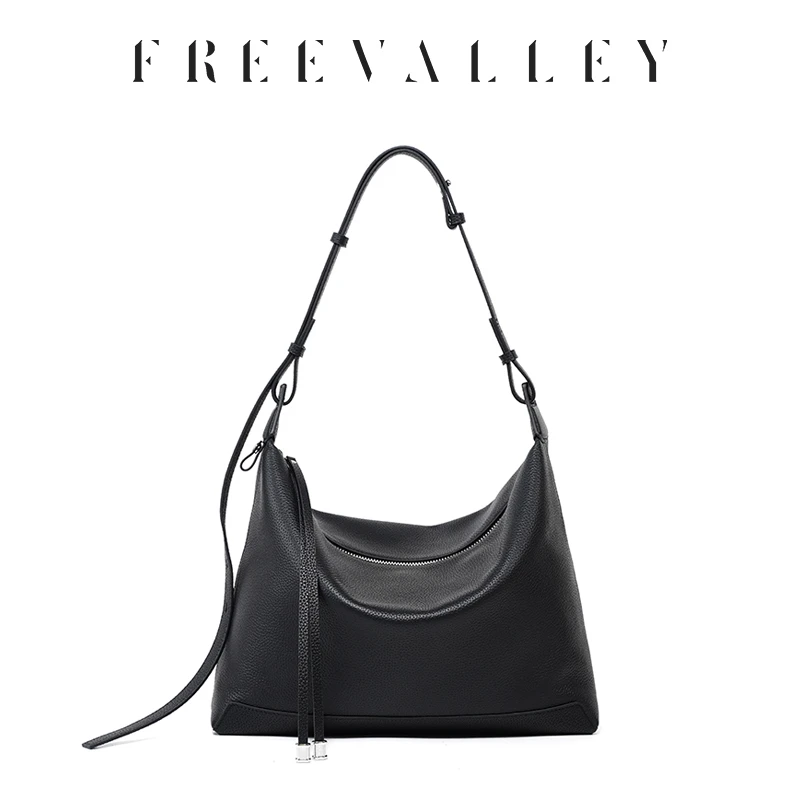 FREEVALLEY自由谷 荔枝纹牛皮hobo包 大容量可单肩手提斜挎