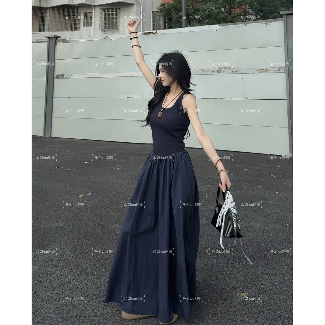 【运补6-8￥】法式百搭蓬蓬裙背心连衣裙女夏季气质海边度假大摆长裙