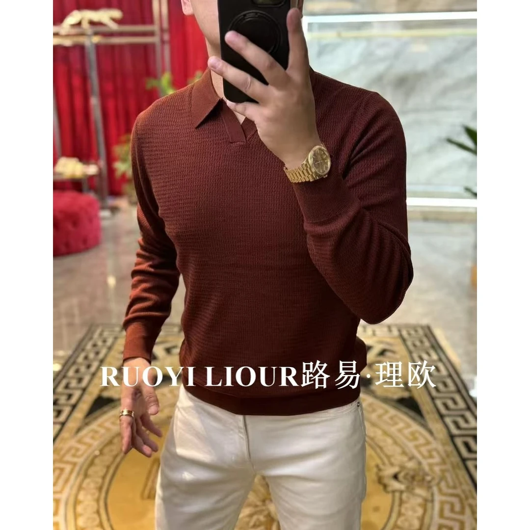【路易理欧】新款欧货时尚百搭潮流简约海鸥领净版针织衫0475