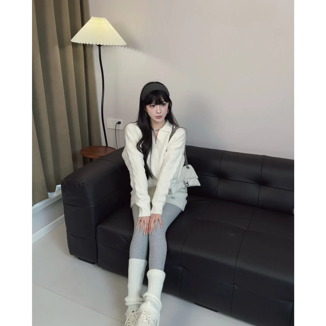 【JIAYU】学院风老钱感麻花毛衣裙裤套装女秋冬1-57