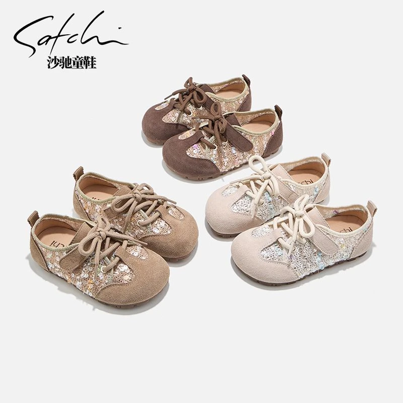 沙驰童鞋2025春秋时尚公主鞋透气小众百搭公主鞋25041