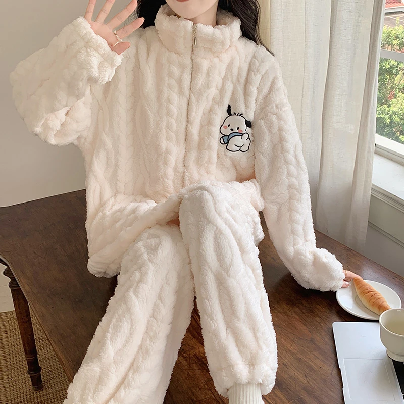 珊瑚绒睡衣女冬季加绒加厚保暖可爱秋冬款法兰绒家居服日系套装