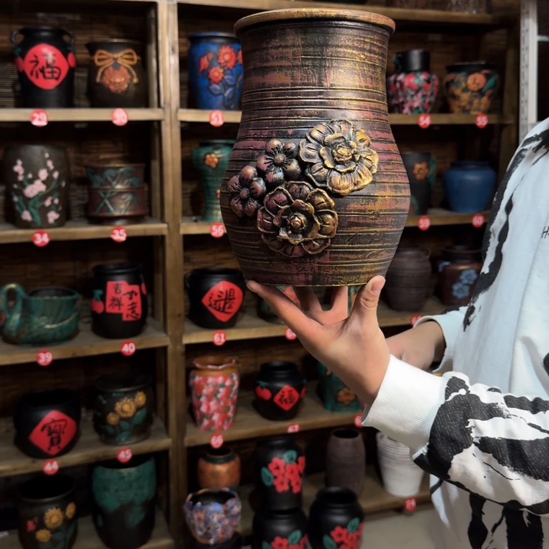 带孔高端浮雕花盆高度+口径26-15