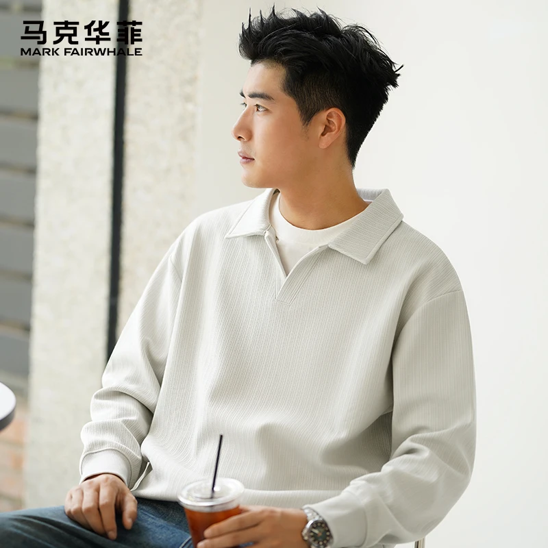 马克华菲polo领卫衣男秋冬2025新款休闲百搭翻领假两件加绒长袖