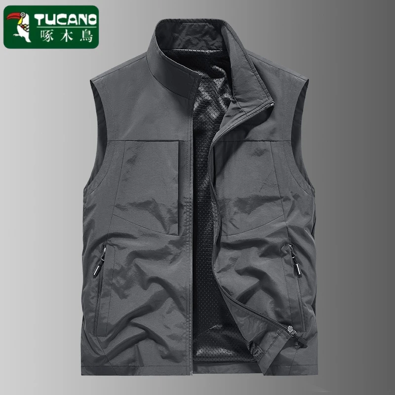 啄木鳥清仓男士马甲春夏秋薄款网眼坎肩男士夏季宽松多口袋户外钓