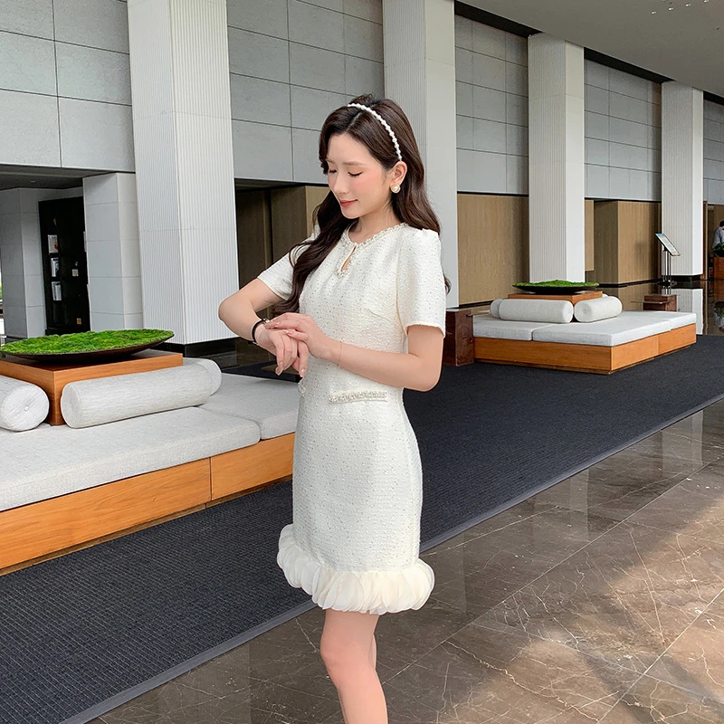 [奢姿轻奢系列]大码女装2024夏季镂空裙子胖妹妹时尚小香风连衣裙