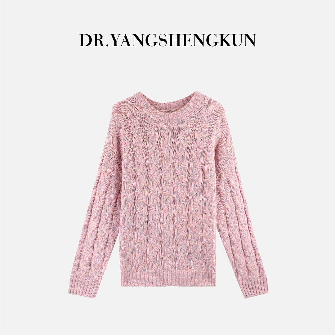 杨圣坤2025新品100%山羊绒甜美花纱圆领绞花套头针织衫S82592926