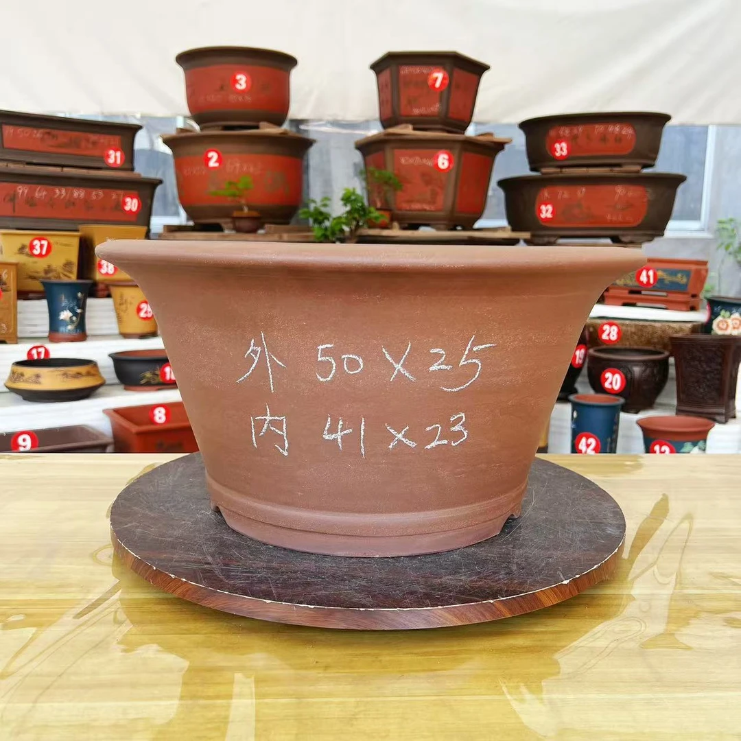 紫砂加厚斗笠碗盆花卉绿植飘枝老桩盆景造型紫砂花盆（工厂直发）